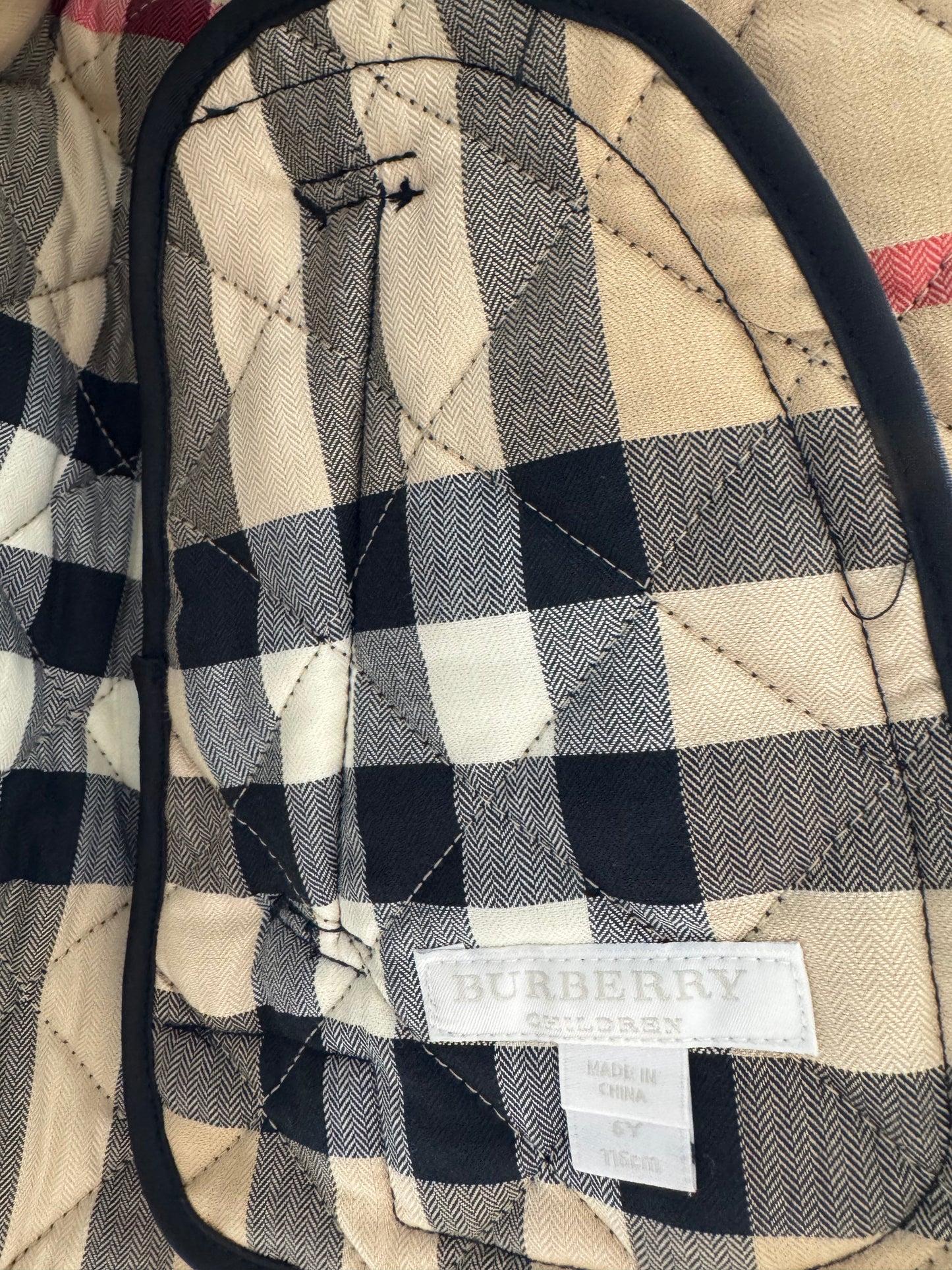 Burberry Children's Black Quilted Jacket with Nova Check Lining
