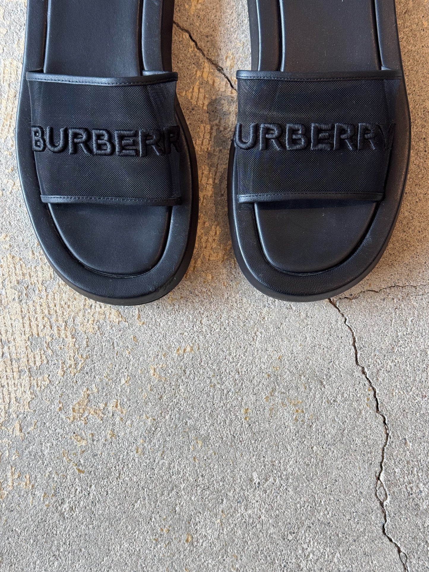 Burberry Black Mesh Buckingham Slide Sandals