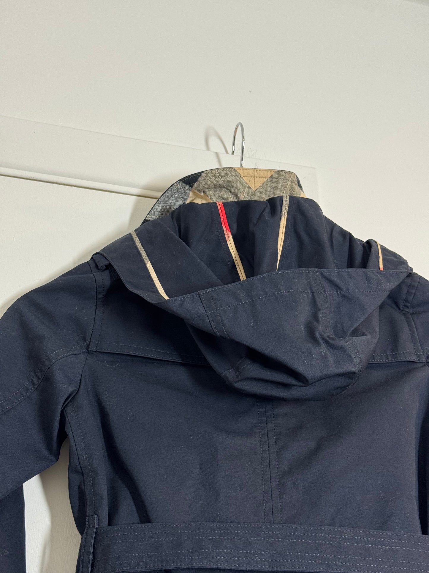 Burberry Children's Navy Blue Double Breasted Trench Coat with Nova Check Lining