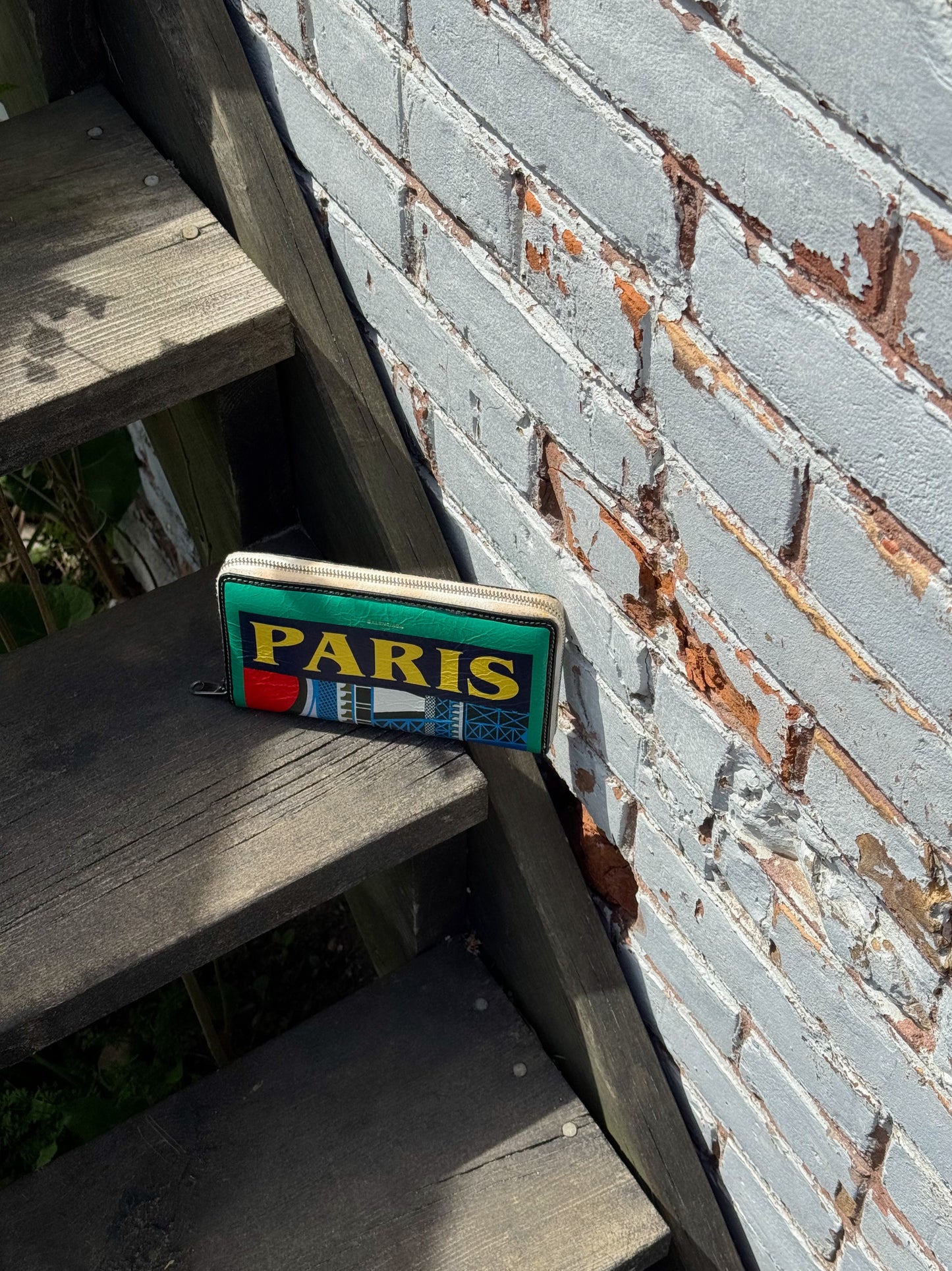 Colourful Balenciaga rectangular wallet with 'PARIS' text