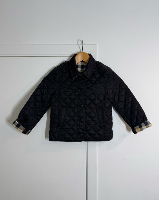 Burberry Children's Black Quilted Jacket with Nova Check Lining