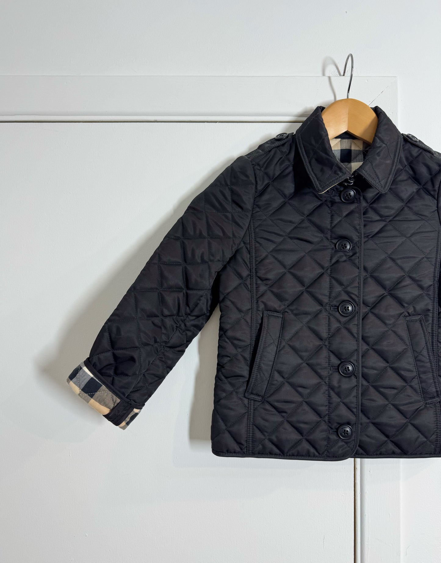 Burberry Children's Black Quilted Jacket with Nova Check Lining