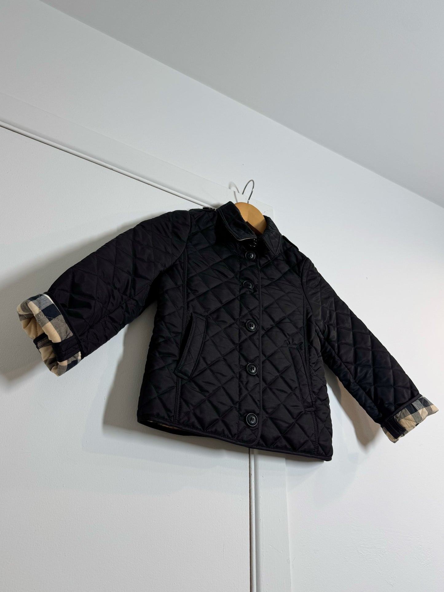 Burberry Children's Black Quilted Jacket with Nova Check Lining