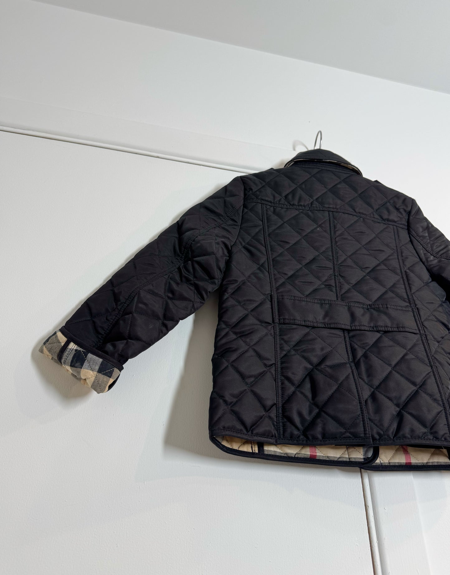 Burberry Children's Black Quilted Jacket with Nova Check Lining