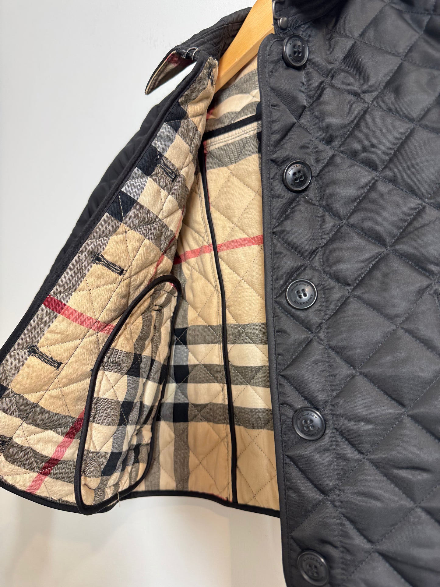 Burberry Children's Black Quilted Jacket with Nova Check Lining
