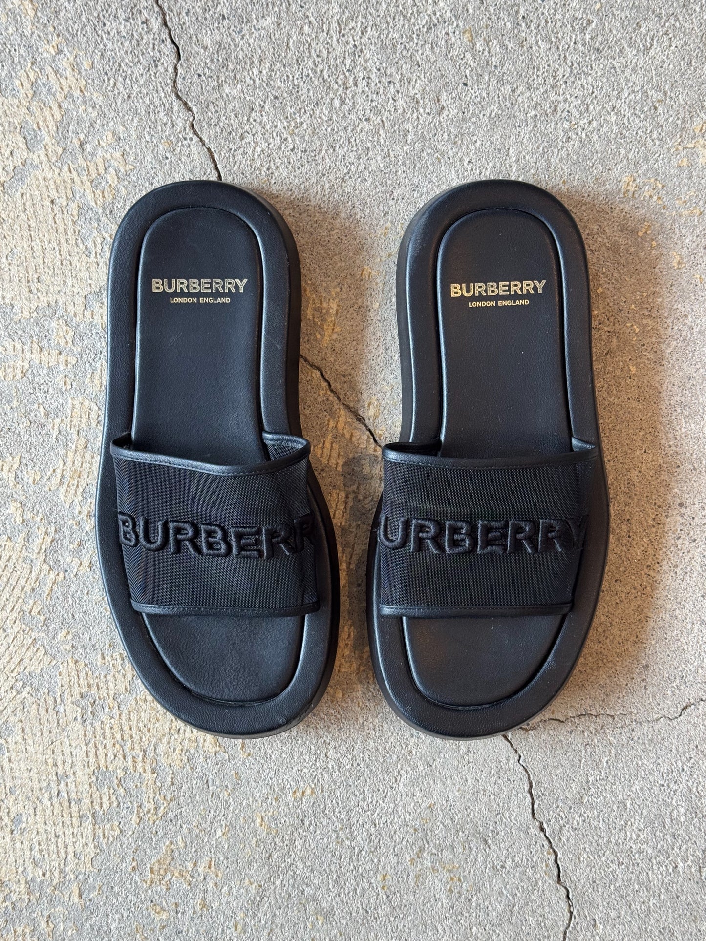 Burberry Black Mesh Buckingham Slide Sandals