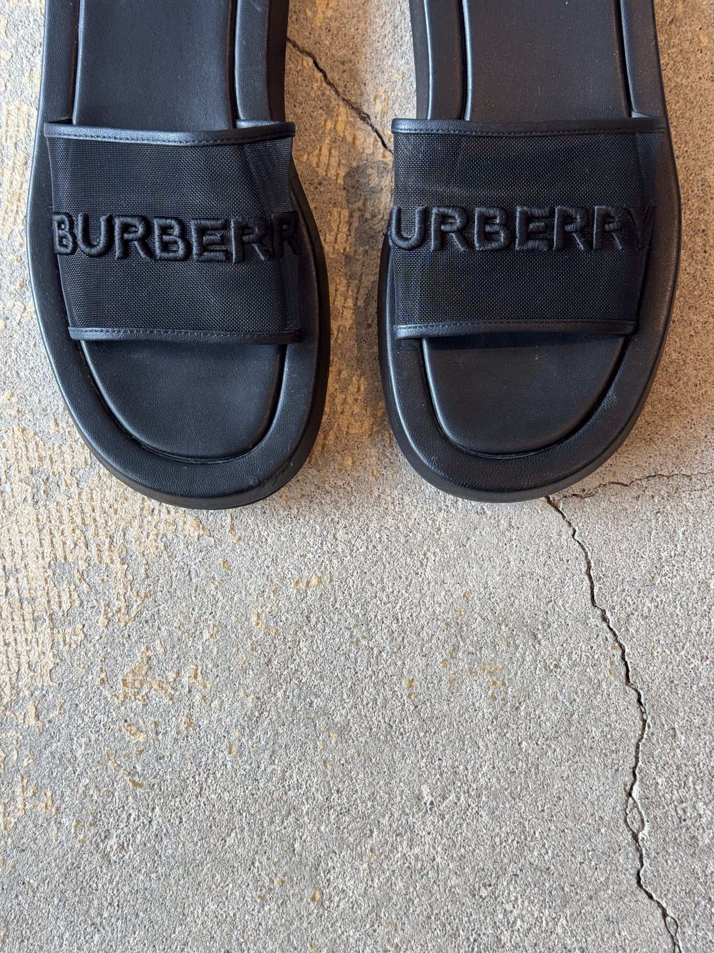 Burberry Black Mesh Buckingham Slide Sandals