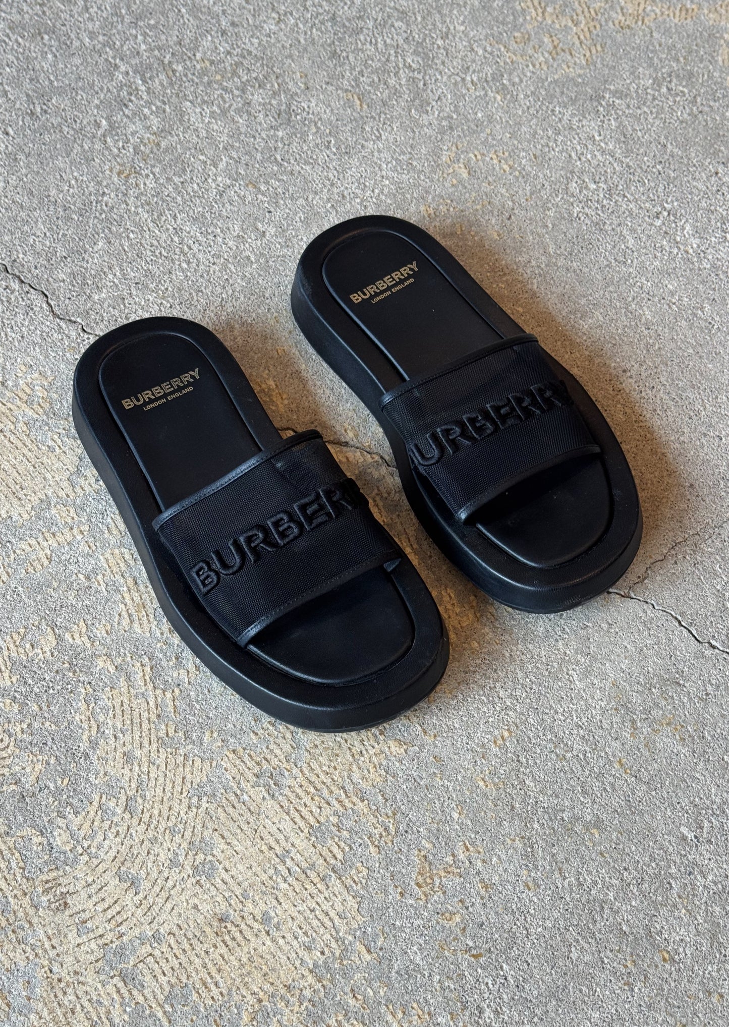 Burberry Black Mesh Buckingham Slide Sandals