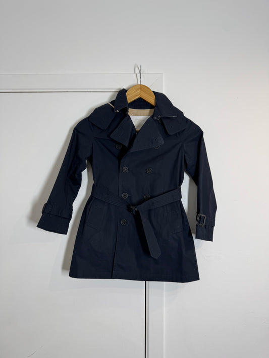 Burberry Children's Navy Blue Double Breasted Trench Coat with Nova Check Lining