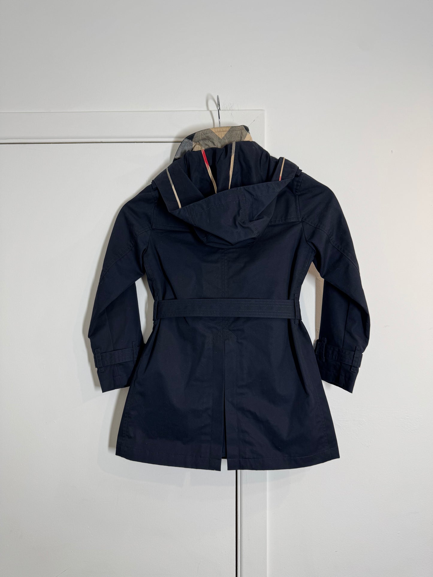 Burberry Children's Navy Blue Double Breasted Trench Coat with Nova Check Lining