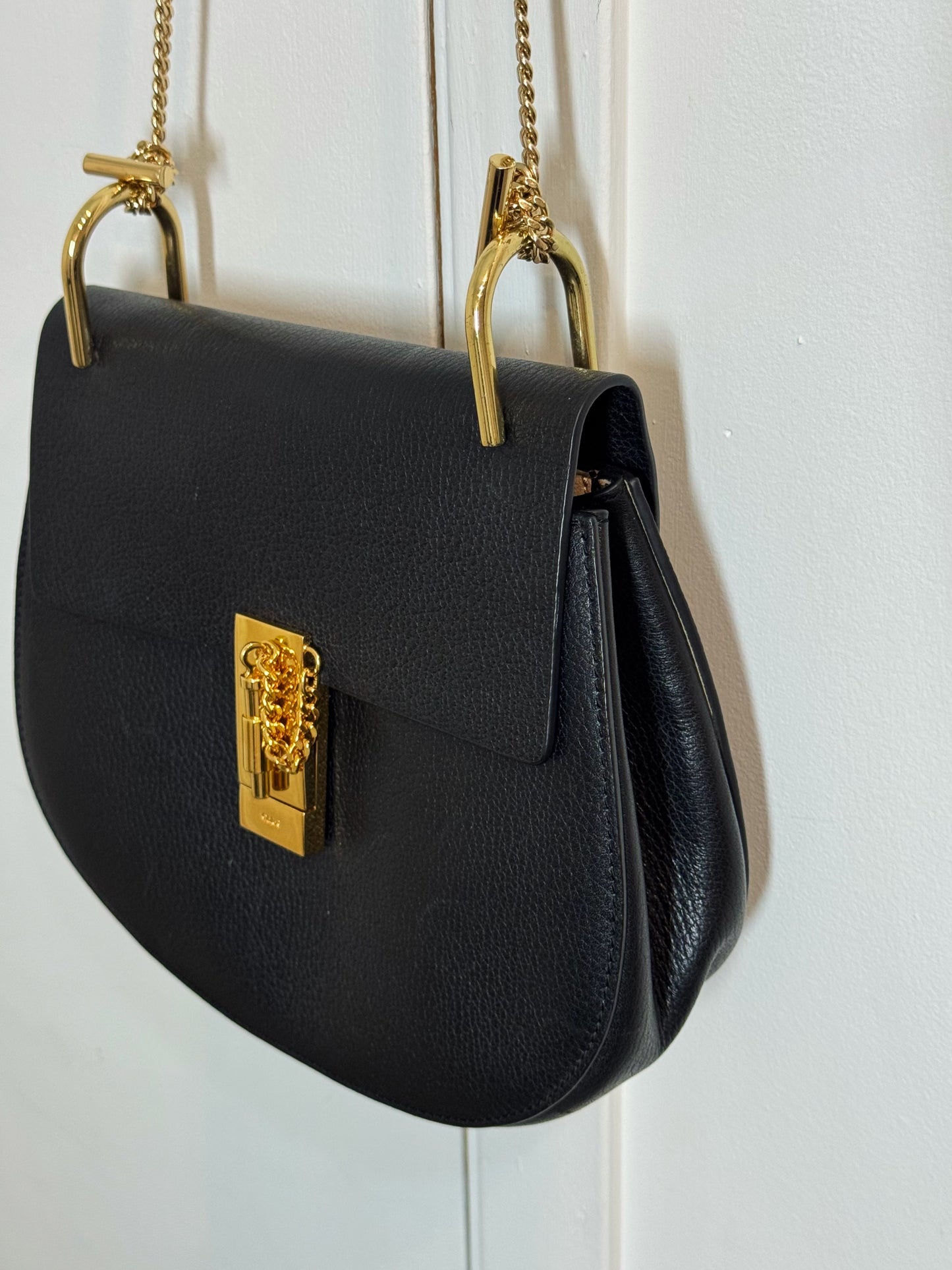 Chloé Black Leather Medium "Drew" Bag with Gold Hardware