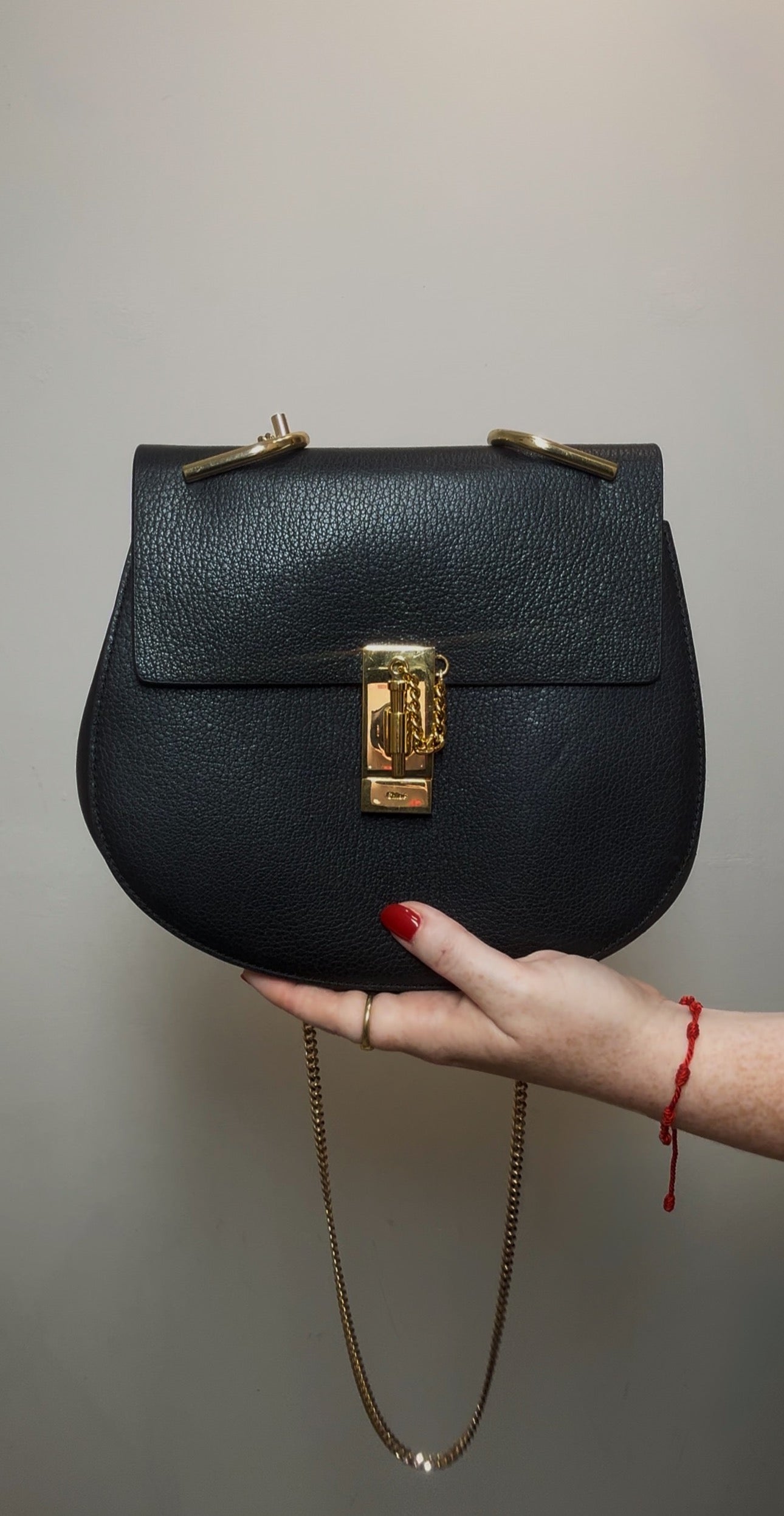 Chloé Black Leather Medium "Drew" Bag with Gold Hardware