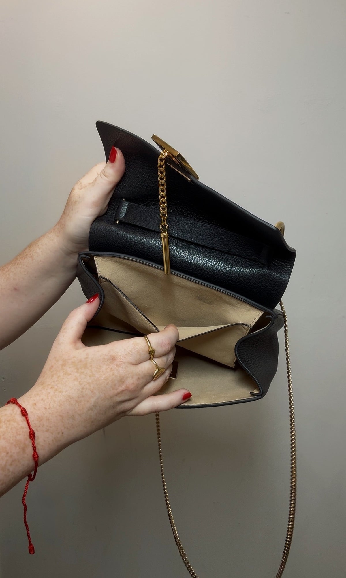 Chloé Black Leather Medium "Drew" Bag with Gold Hardware