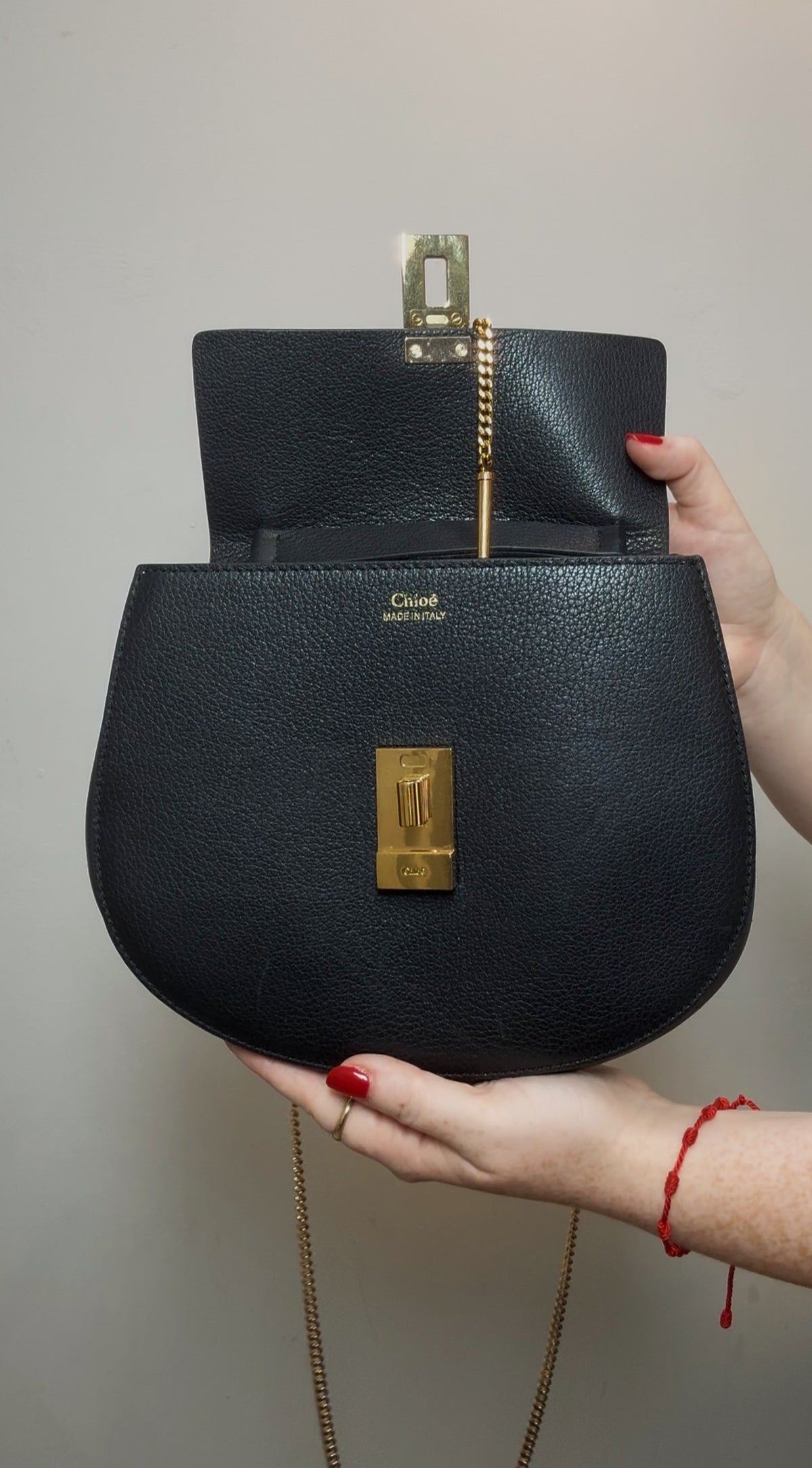Chloé Black Leather Medium "Drew" Bag with Gold Hardware
