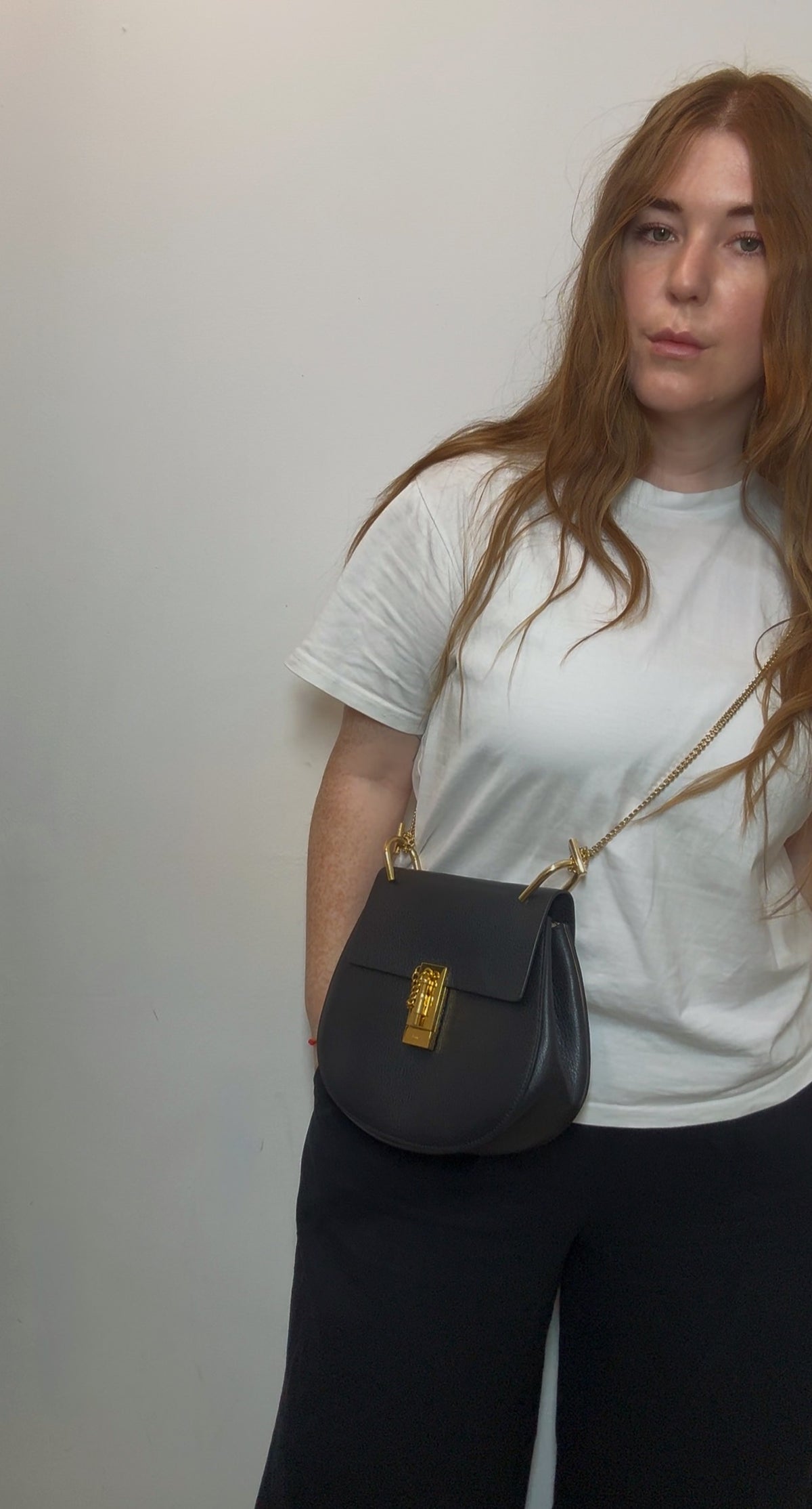 Chloé Black Leather Medium "Drew" Bag with Gold Hardware