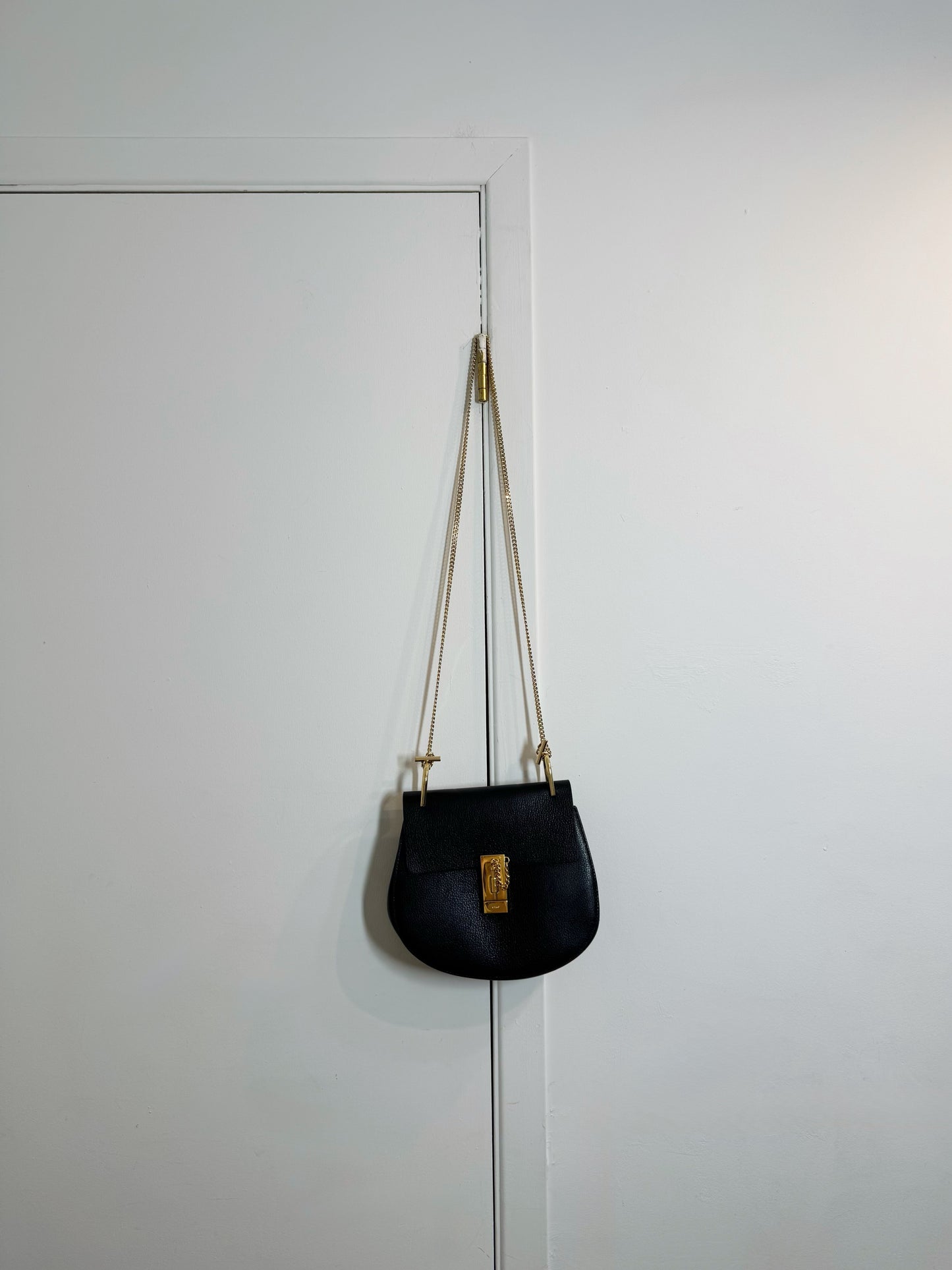 Chloé Black Leather Medium "Drew" Bag with Gold Hardware