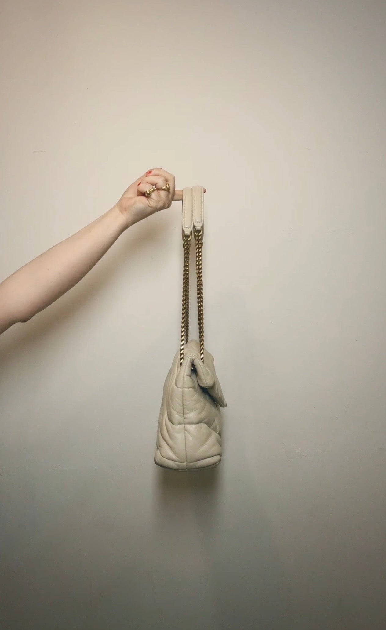 Saint Laurent Cream Small Puffer Handbag
