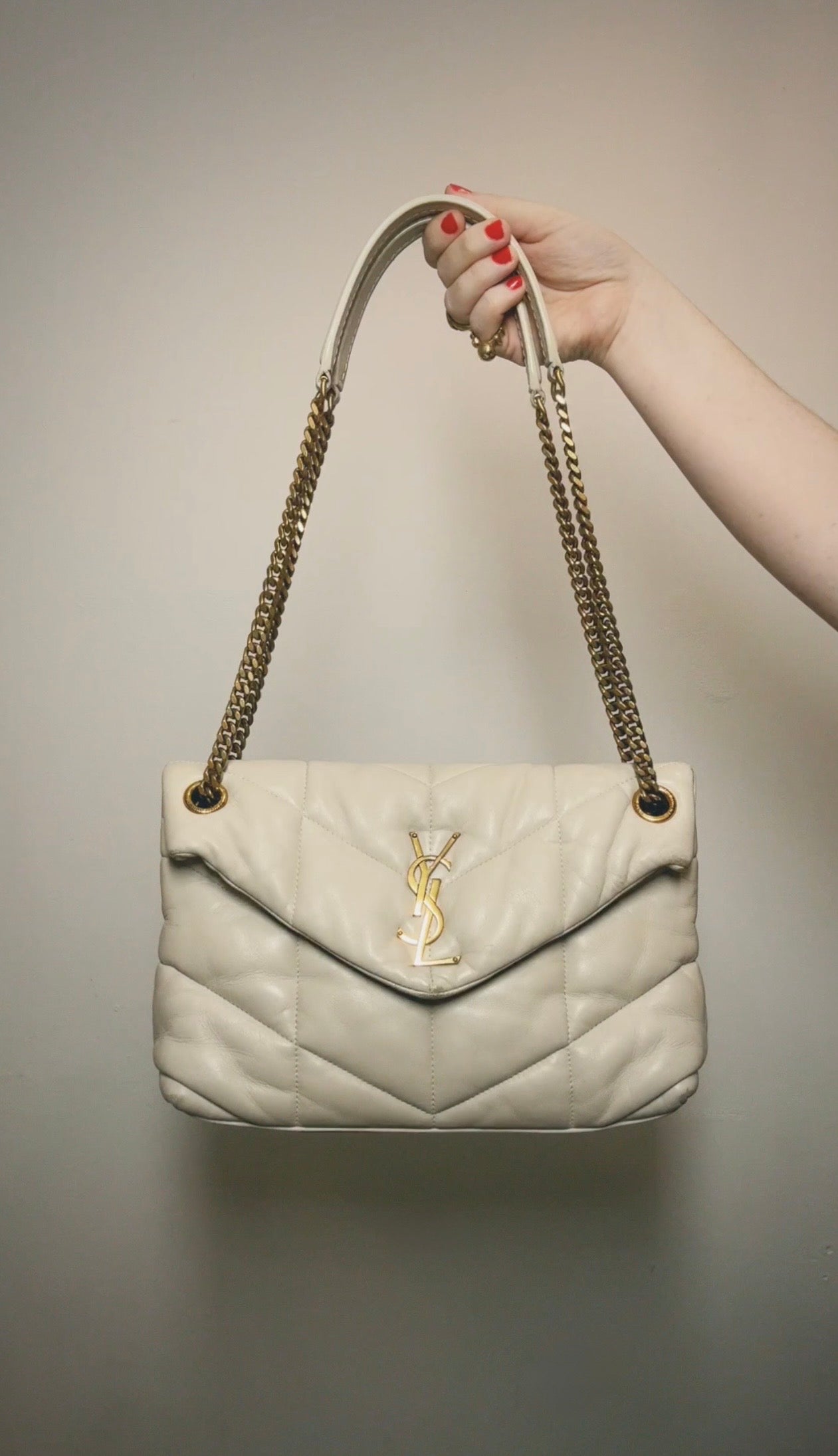 Saint Laurent Cream Small Puffer Handbag