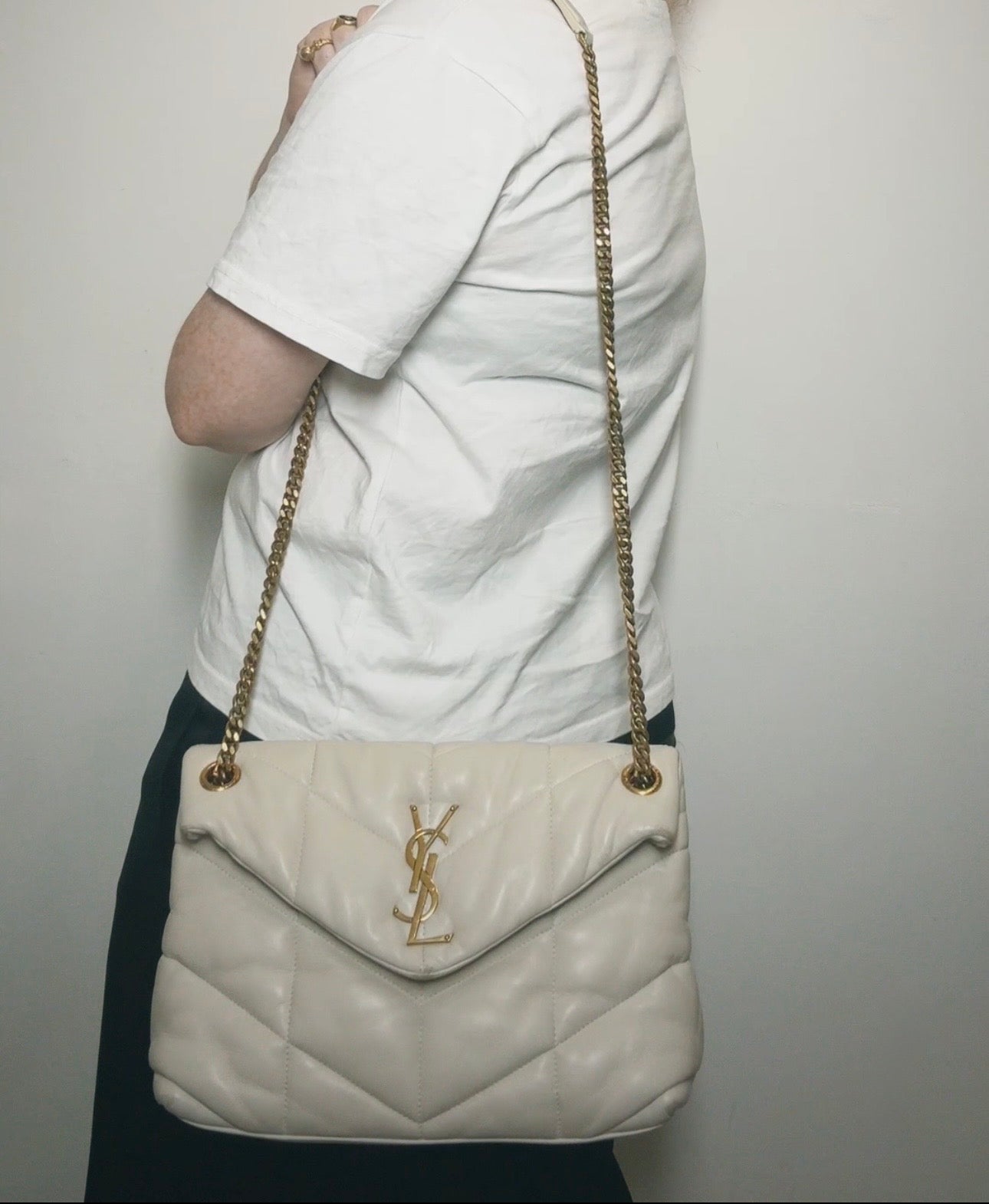 Saint Laurent Cream Small Puffer Handbag