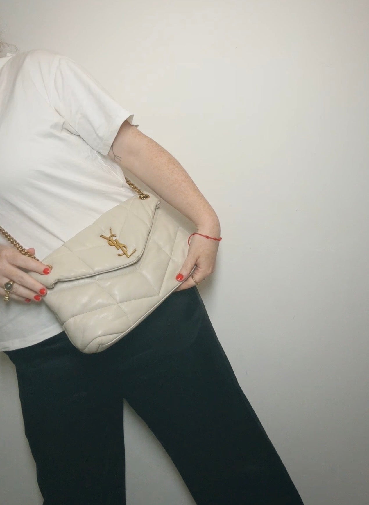 Saint Laurent Cream Small Puffer Handbag