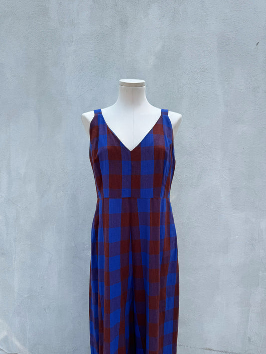 Ali Golden Plaid Raw Silk Jumpsuit