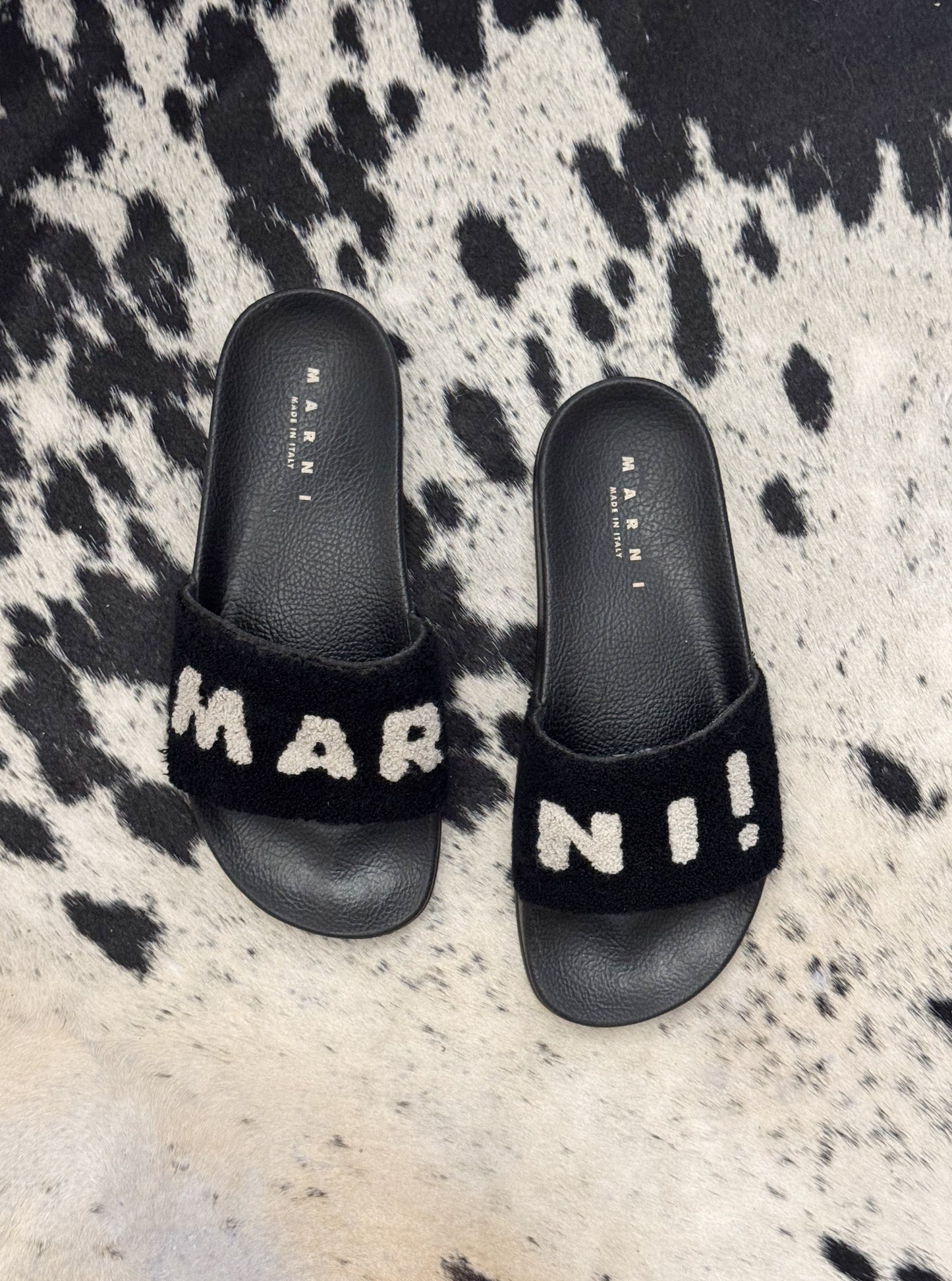 Marni Black & White Terry Cloth Slides