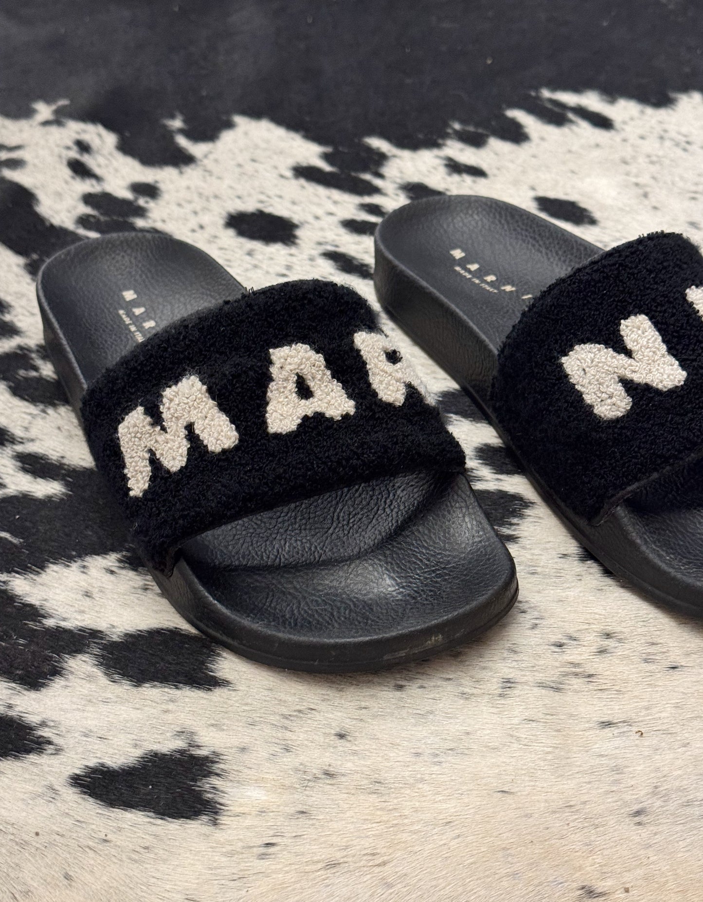 Marni Black & White Terry Cloth Slides