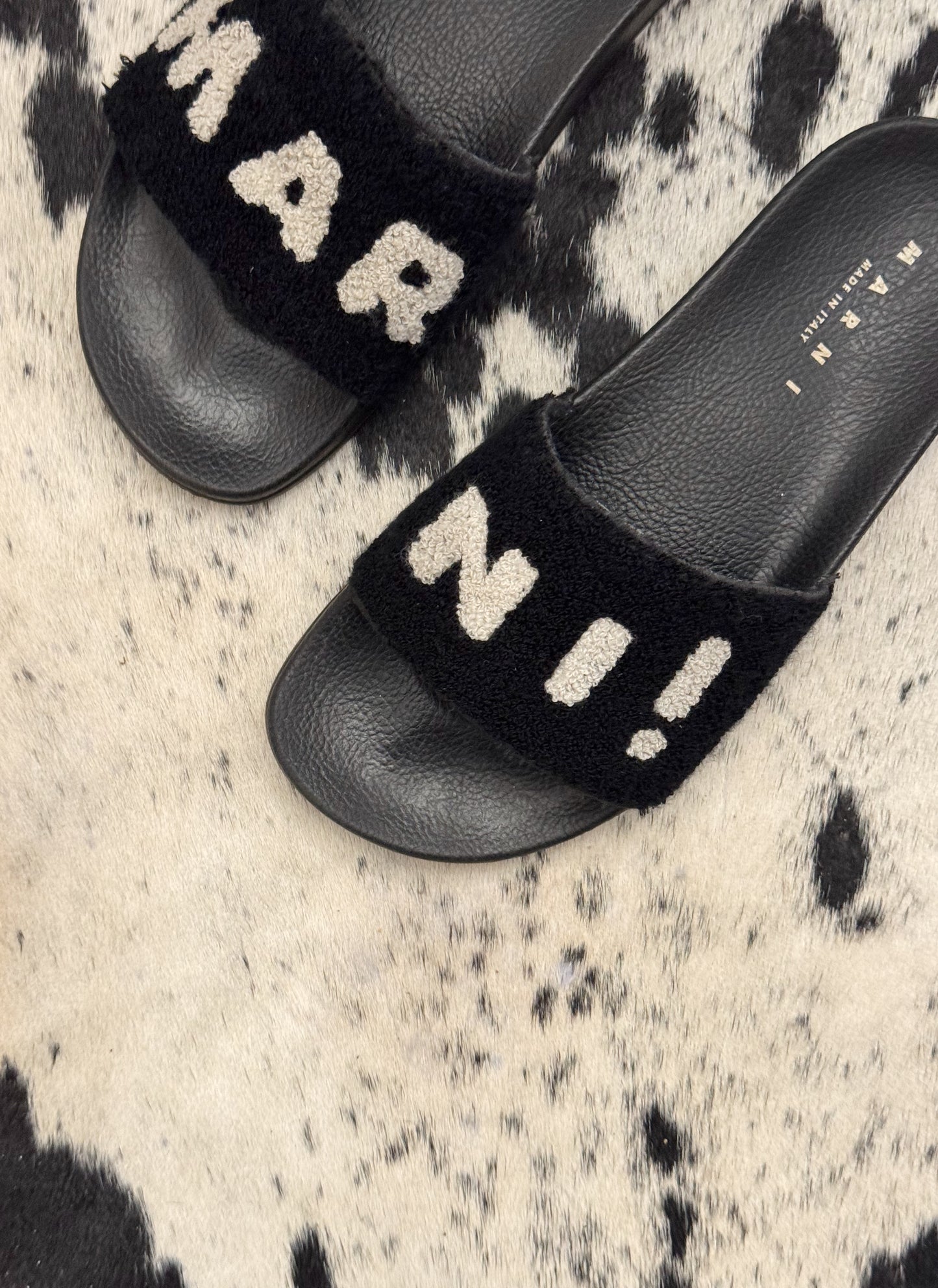 Marni Black & White Terry Cloth Slides