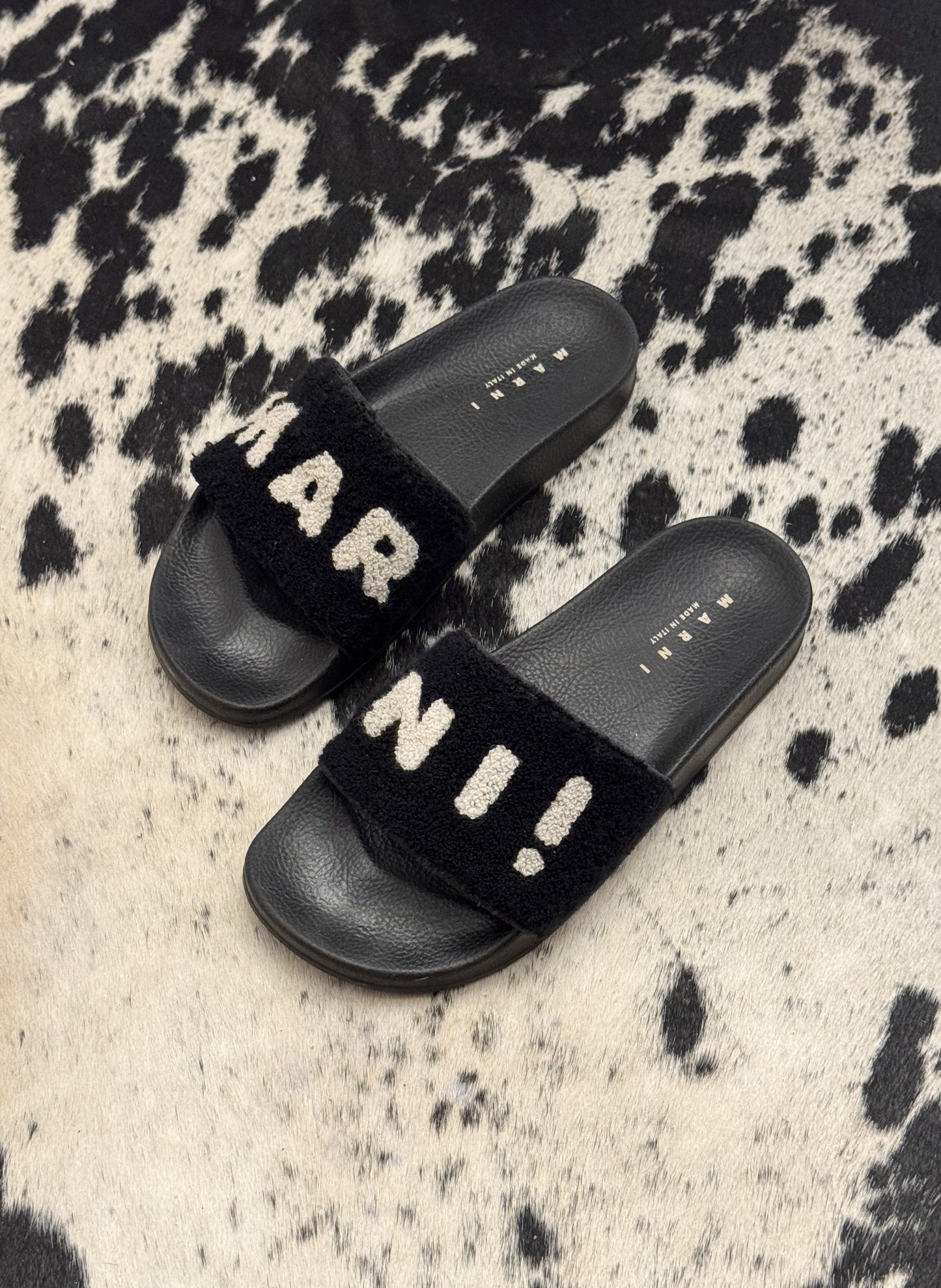 Marni Black & White Terry Cloth Slides