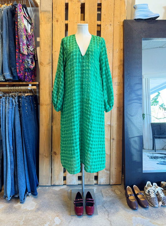 Ali Golden Emerald Green Semi-Sheer Dress