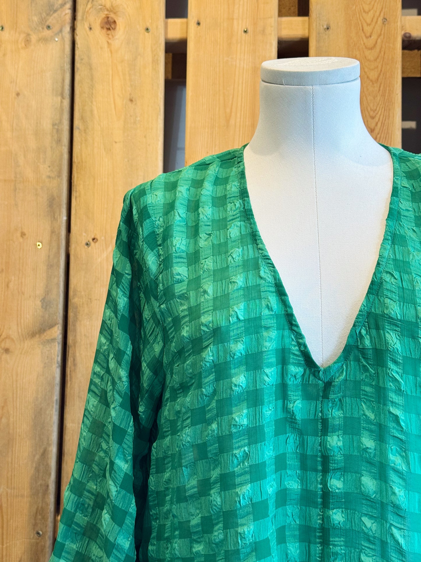 Ali Golden Emerald Green Semi-Sheer Dress