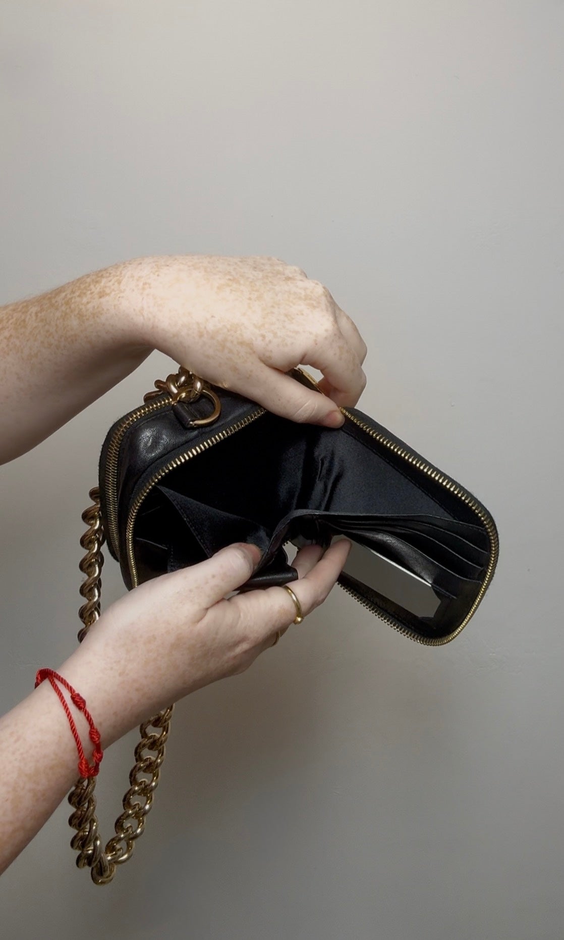 Versace Black Mini Bag with Medusa Head Detail & Chunky Gold Strap