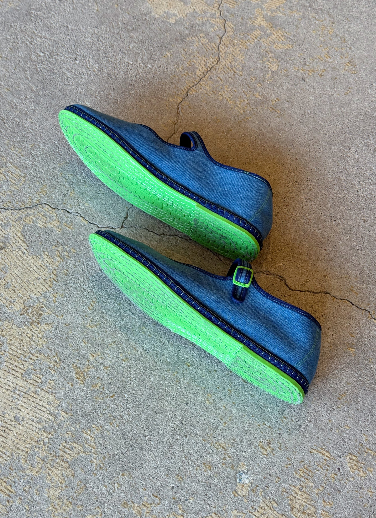 Piedaterre Blue Denim & Lime Green Mary Jane Flats
