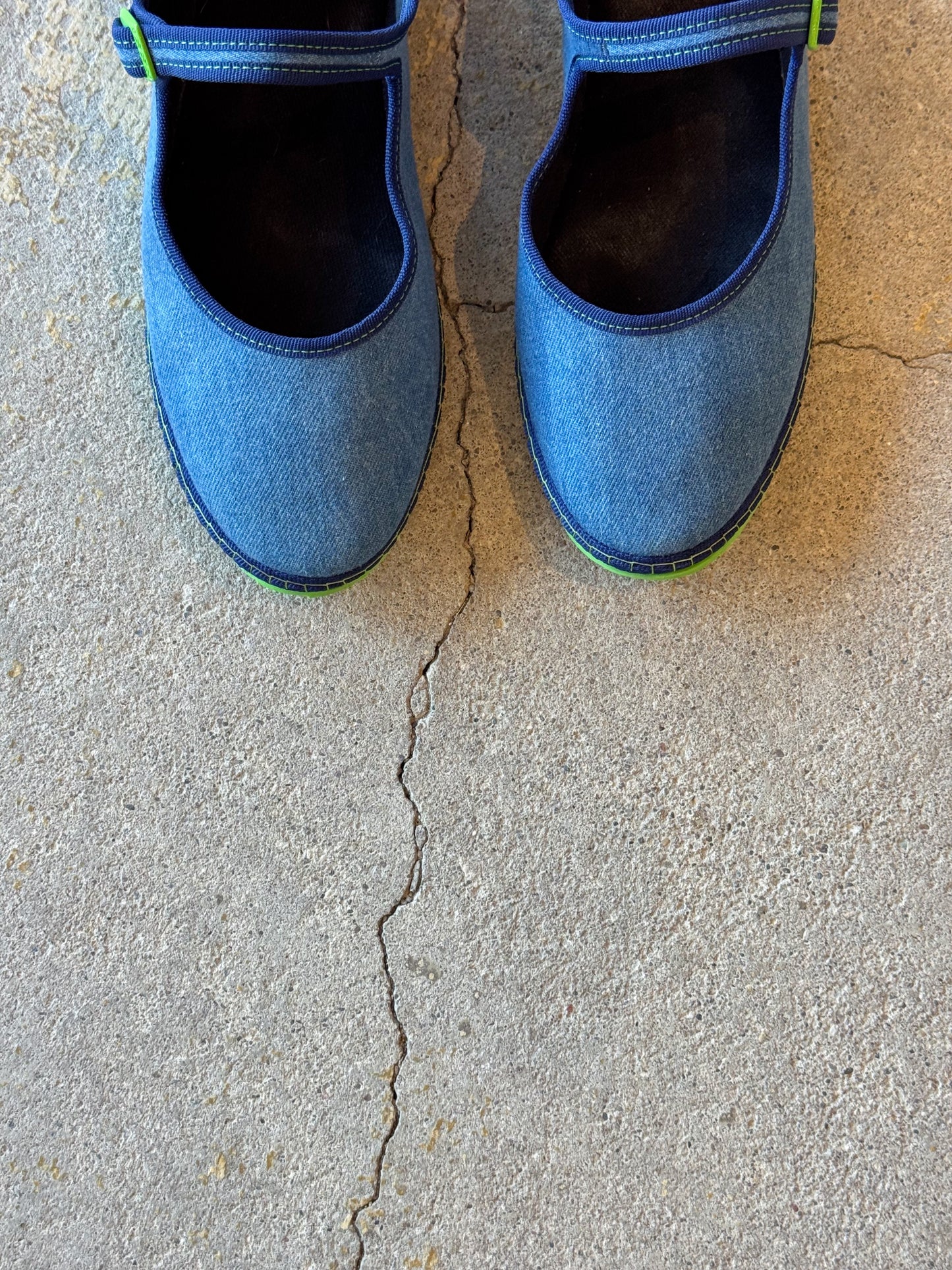 Piedaterre Blue Denim & Lime Green Mary Jane Flats