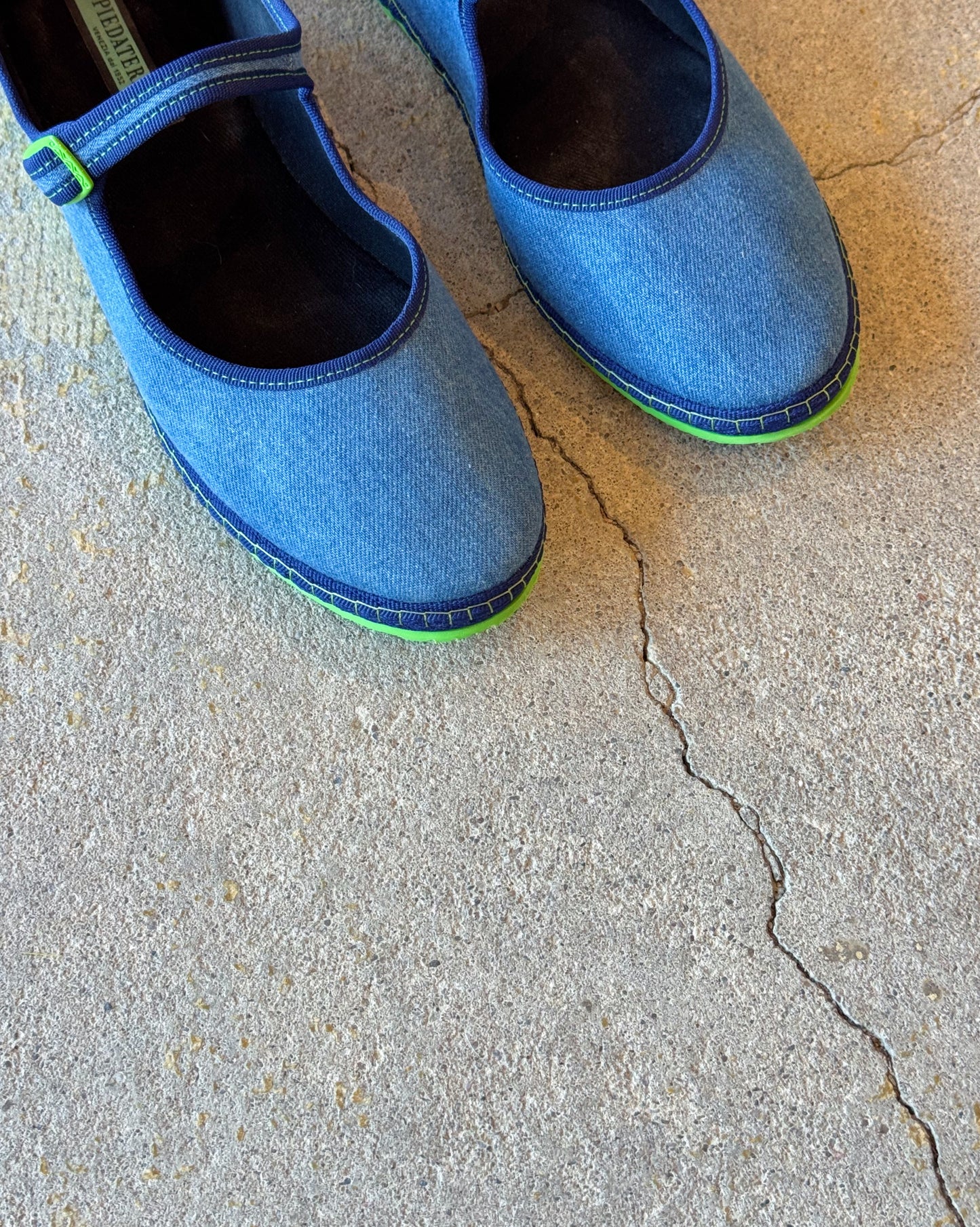 Piedaterre Blue Denim & Lime Green Mary Jane Flats