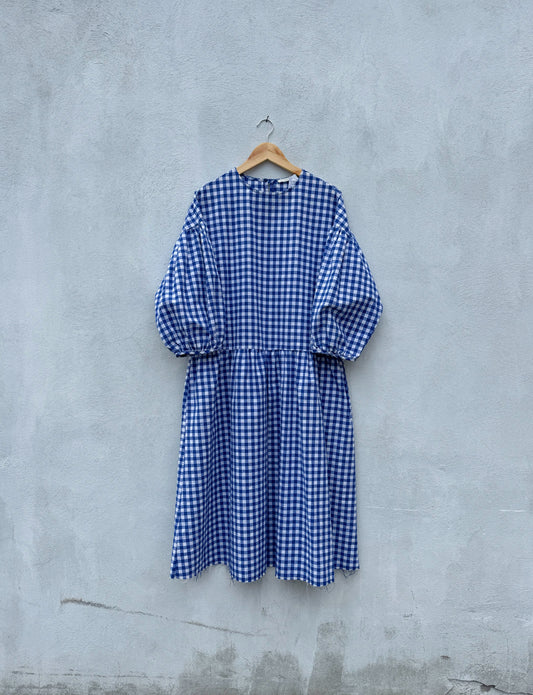 April Meets October Cobalt Blue & White Gingham Dress