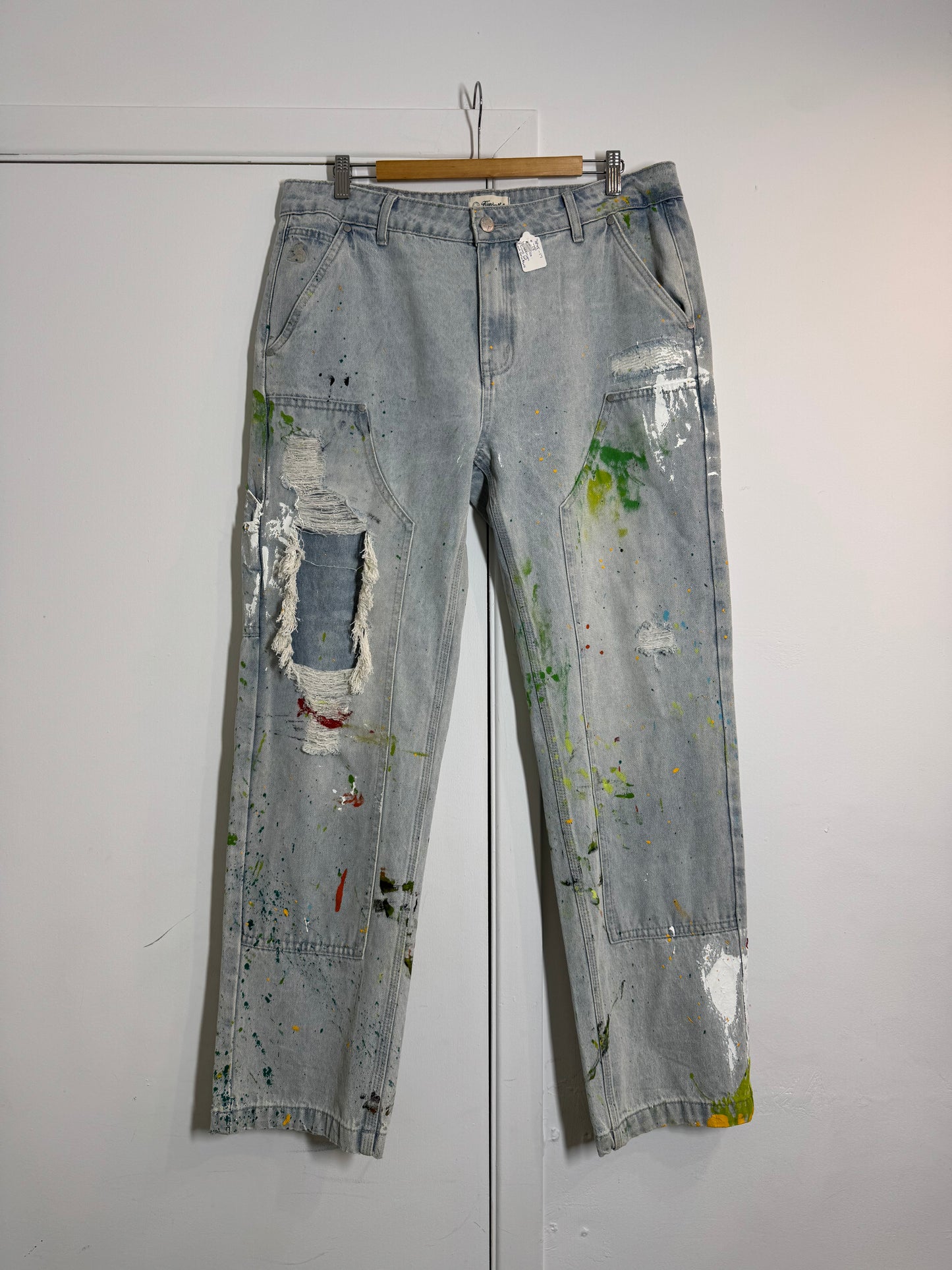 Kuwalla Jeans Paint Splattered Distressed Straight Leg Jeans