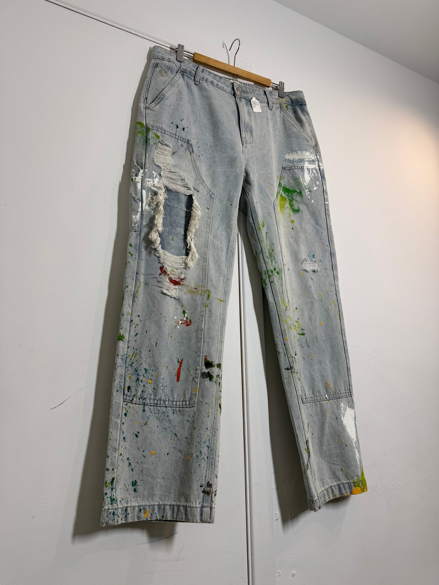 Kuwalla Jeans Paint Splattered Distressed Straight Leg Jeans