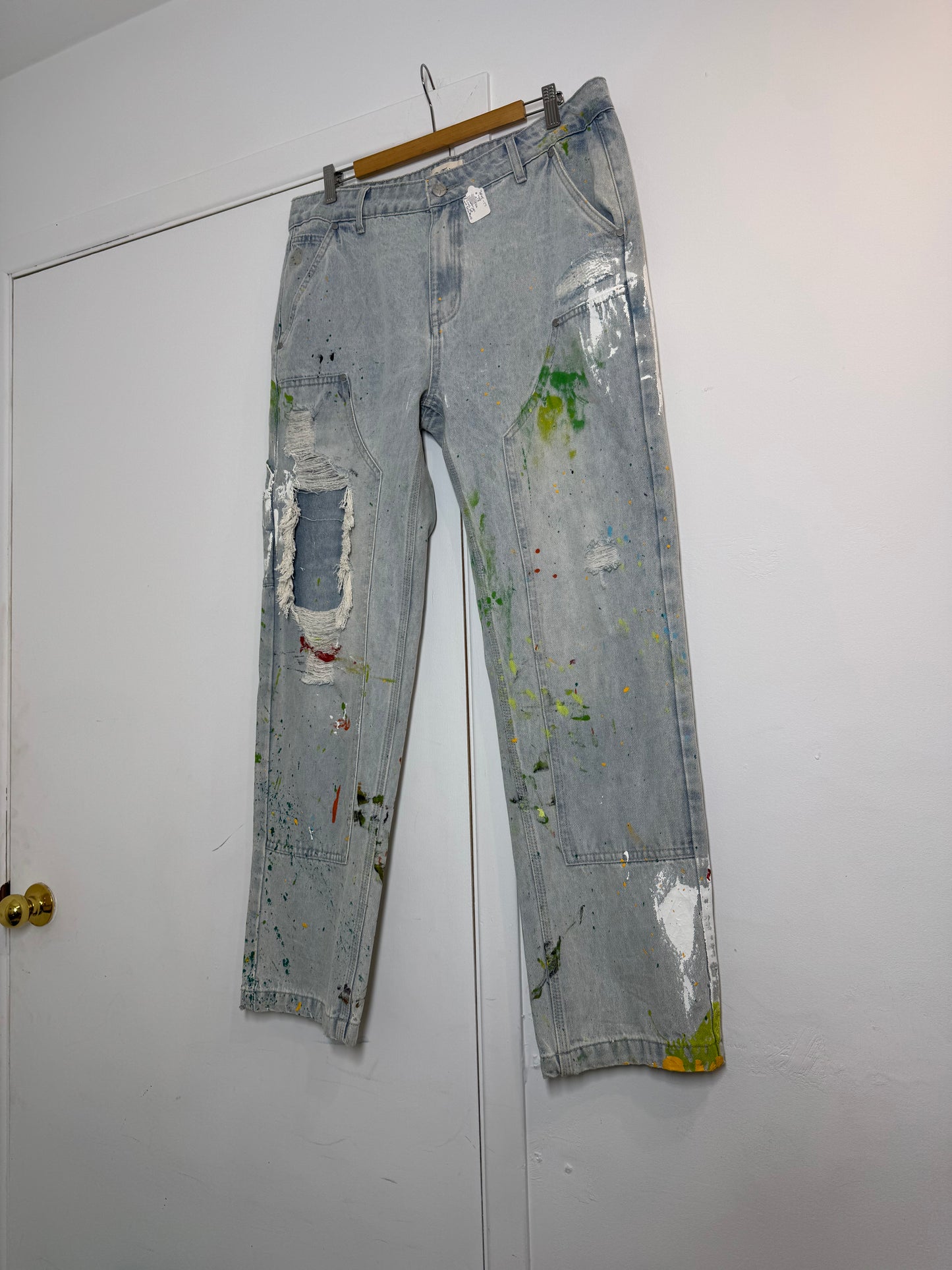 Kuwalla Jeans Paint Splattered Distressed Straight Leg Jeans