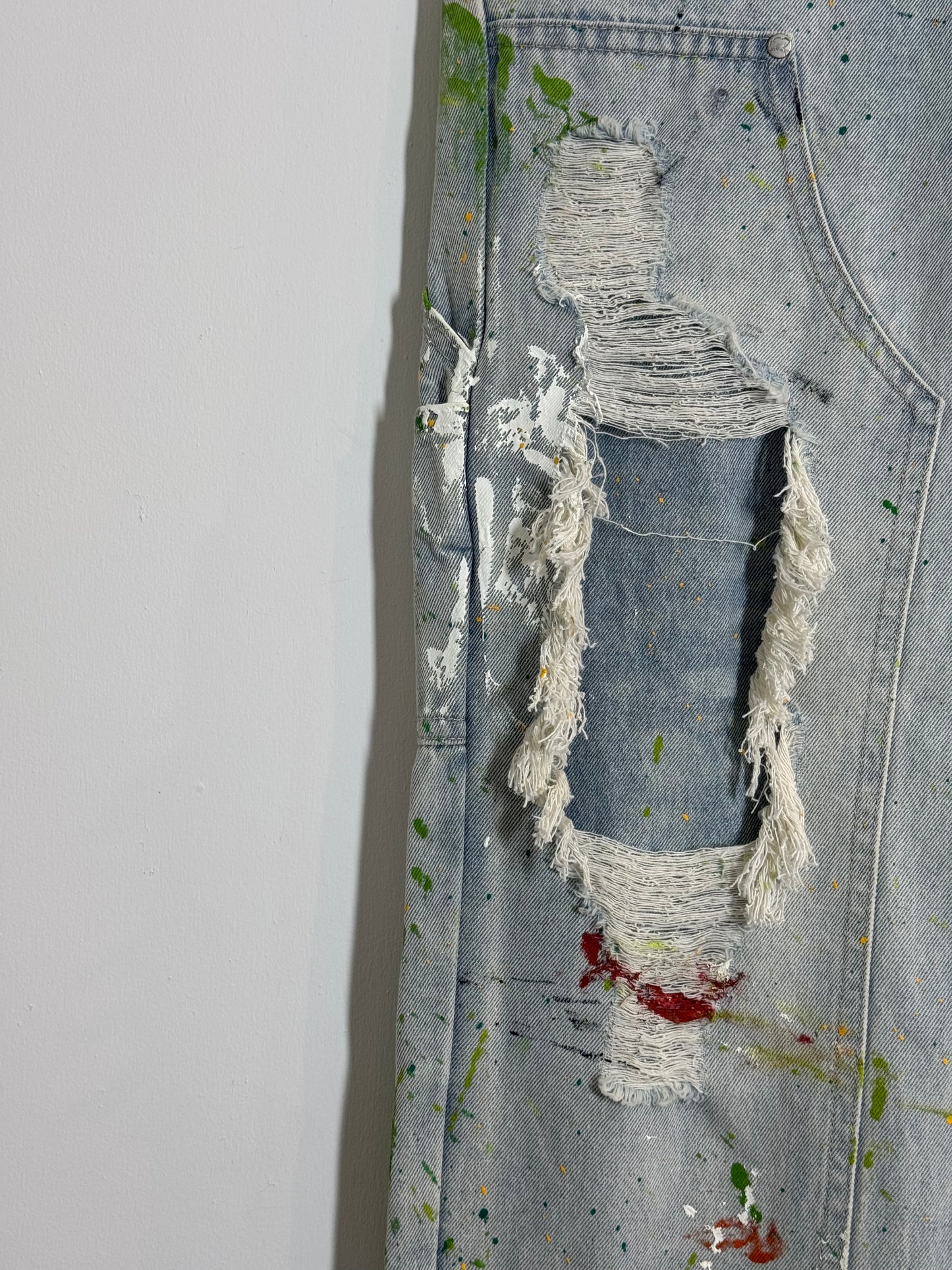 Kuwalla Jeans Paint Splattered Distressed Straight Leg Jeans