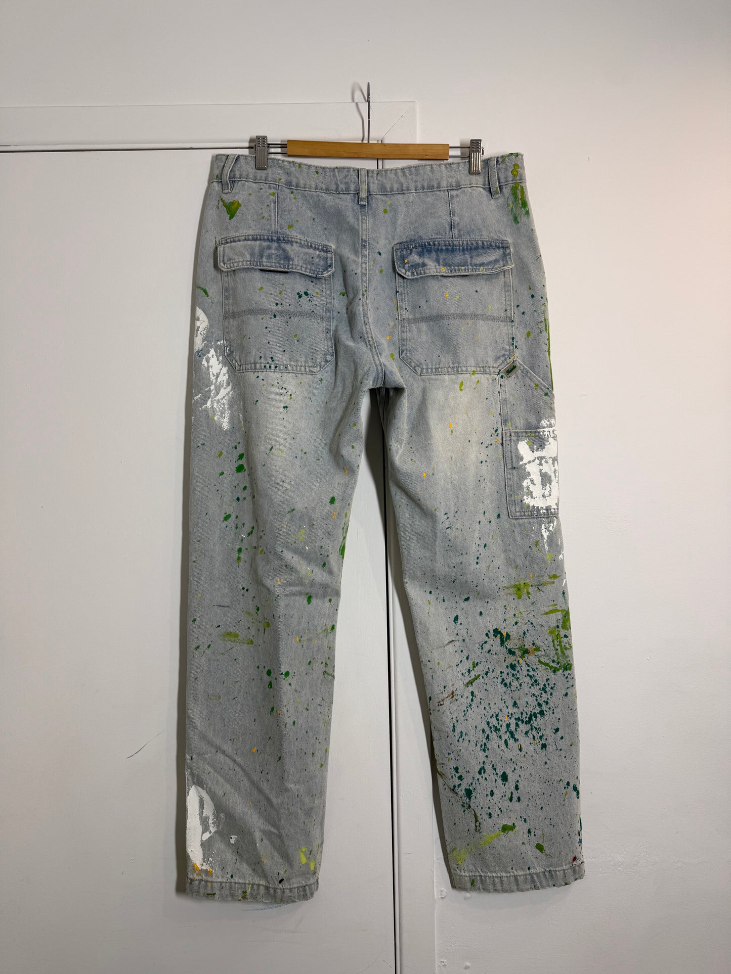 Kuwalla Jeans Paint Splattered Distressed Straight Leg Jeans