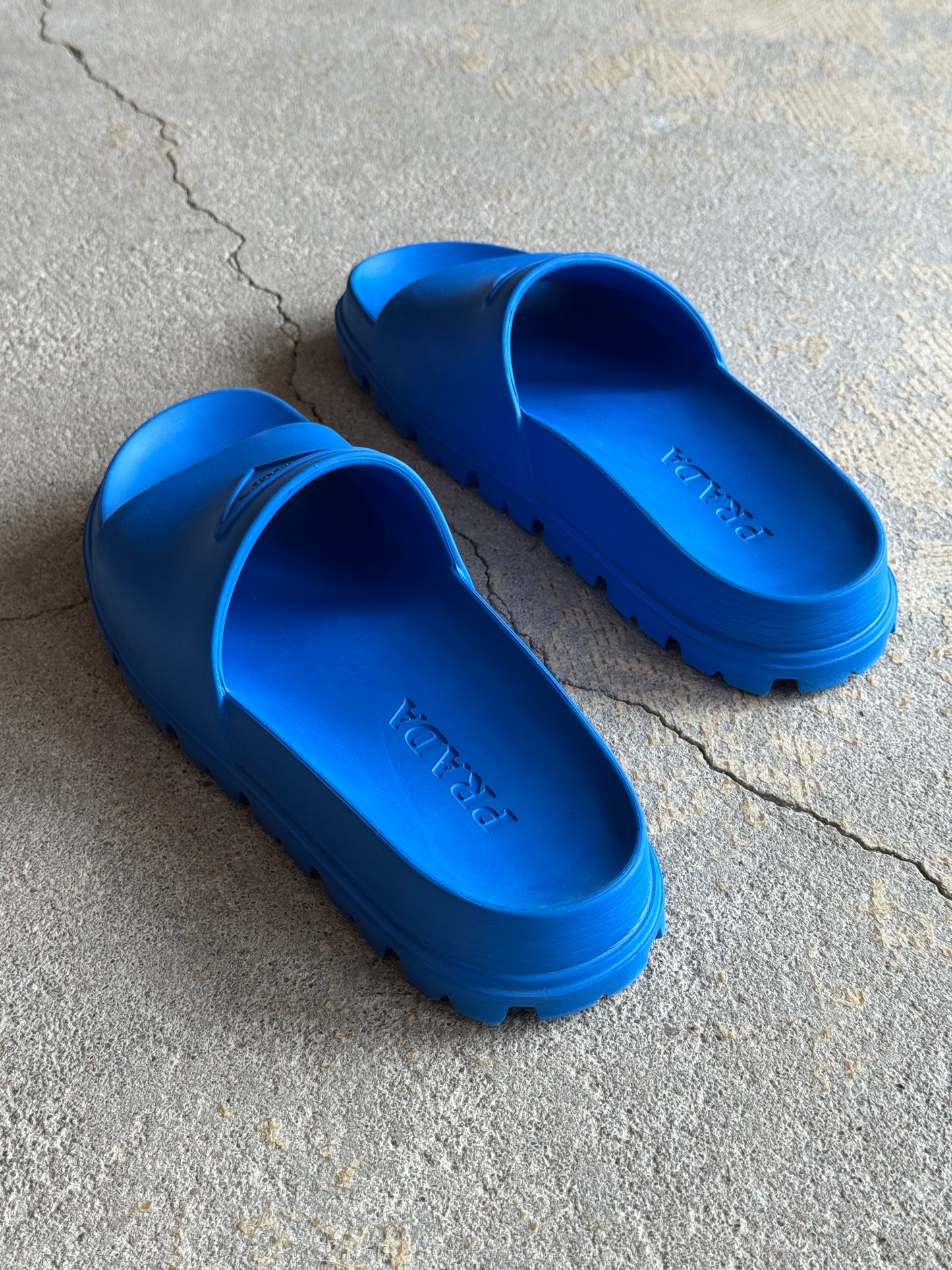 Prada Blue EVA Triangle Logo Rubber Slides