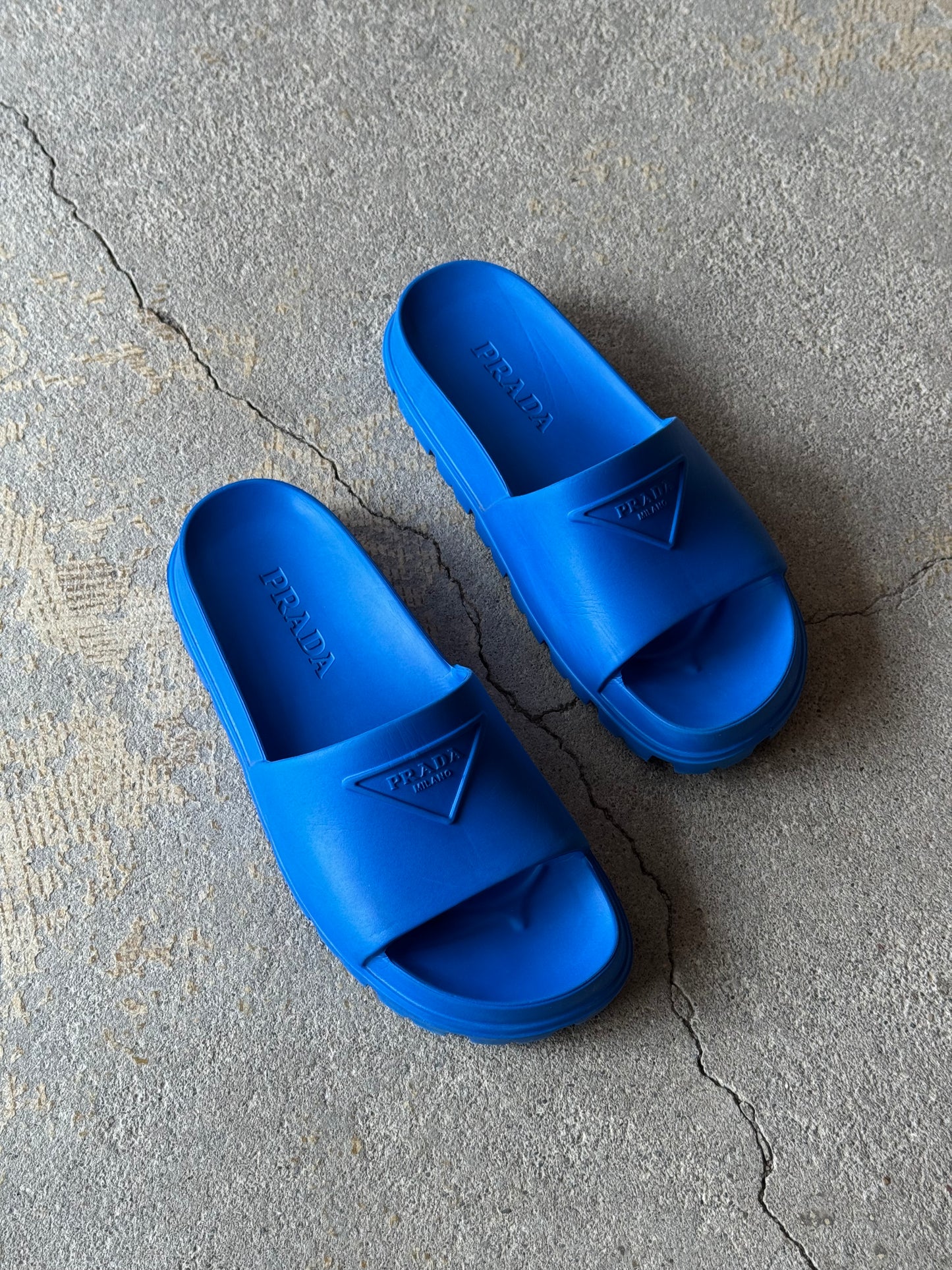 Prada Blue EVA Triangle Logo Rubber Slides