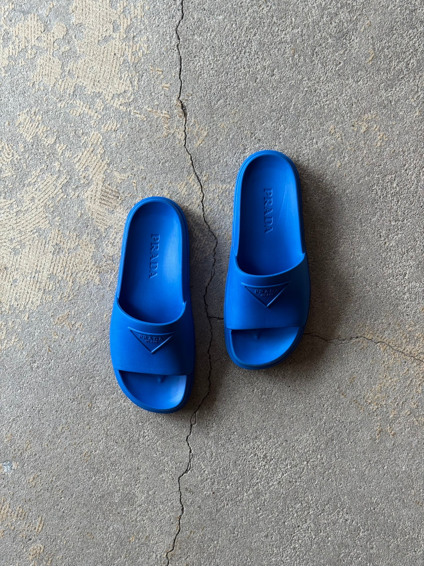 Prada Blue EVA Triangle Logo Rubber Slides